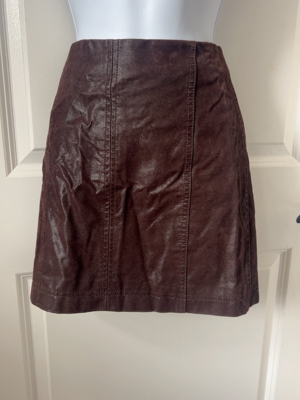 Free People Modern Femme Brown Vegan Leather Mini Skirt Size 2